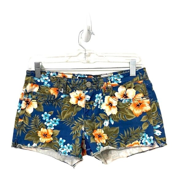Aeropostale Floral Cut Off Denim Raw Edge Blue Jean Shorts, Women’s Size 4 - Picture 1 of 6